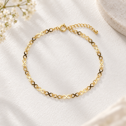 18K Solid Gold Infinity Bracelet, AU750 Figure 8 Chain, Minimalist Adjustable Jewelry