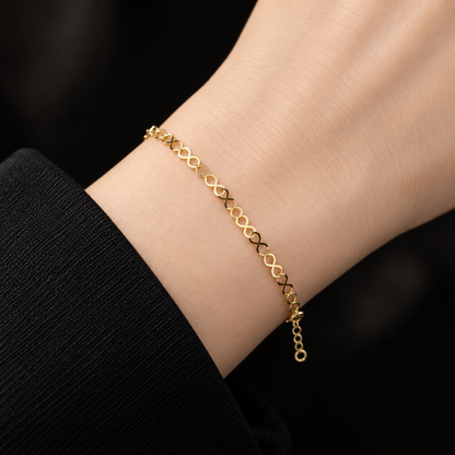 18K Solid Gold Infinity Bracelet, AU750 Figure 8 Chain, Minimalist Adjustable Jewelry