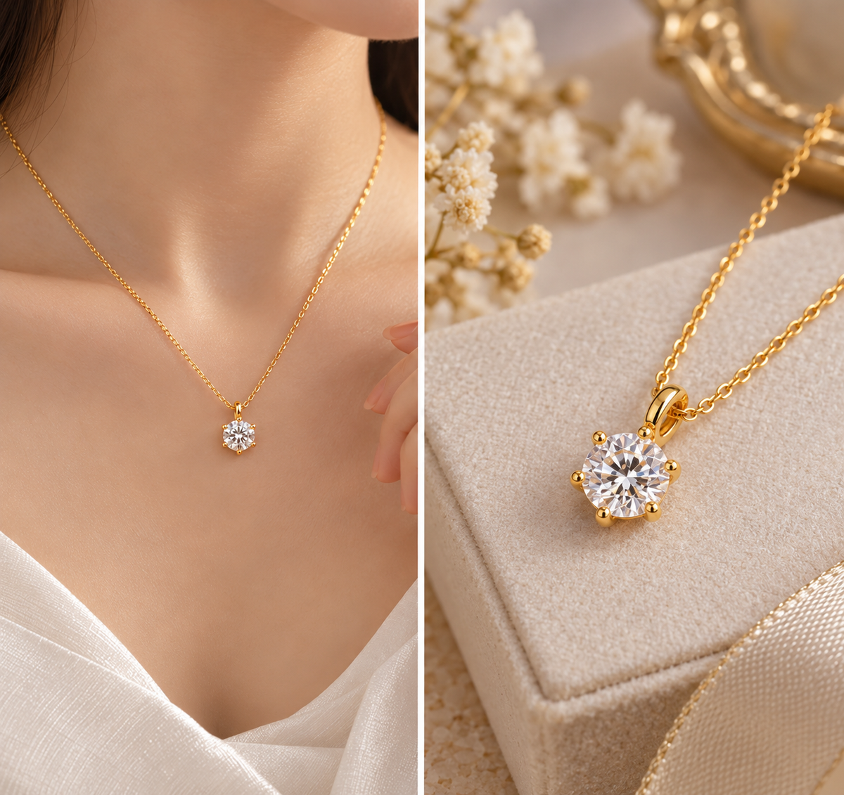 18K Solid Gold Moissanite Solitaire Pendant