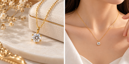 18K Solid Gold Moissanite Solitaire Pendant