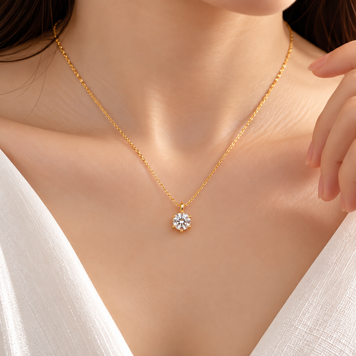 18K Solid Gold Moissanite Solitaire Pendant