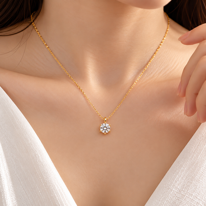 18K Solid Gold Moissanite Solitaire Pendant