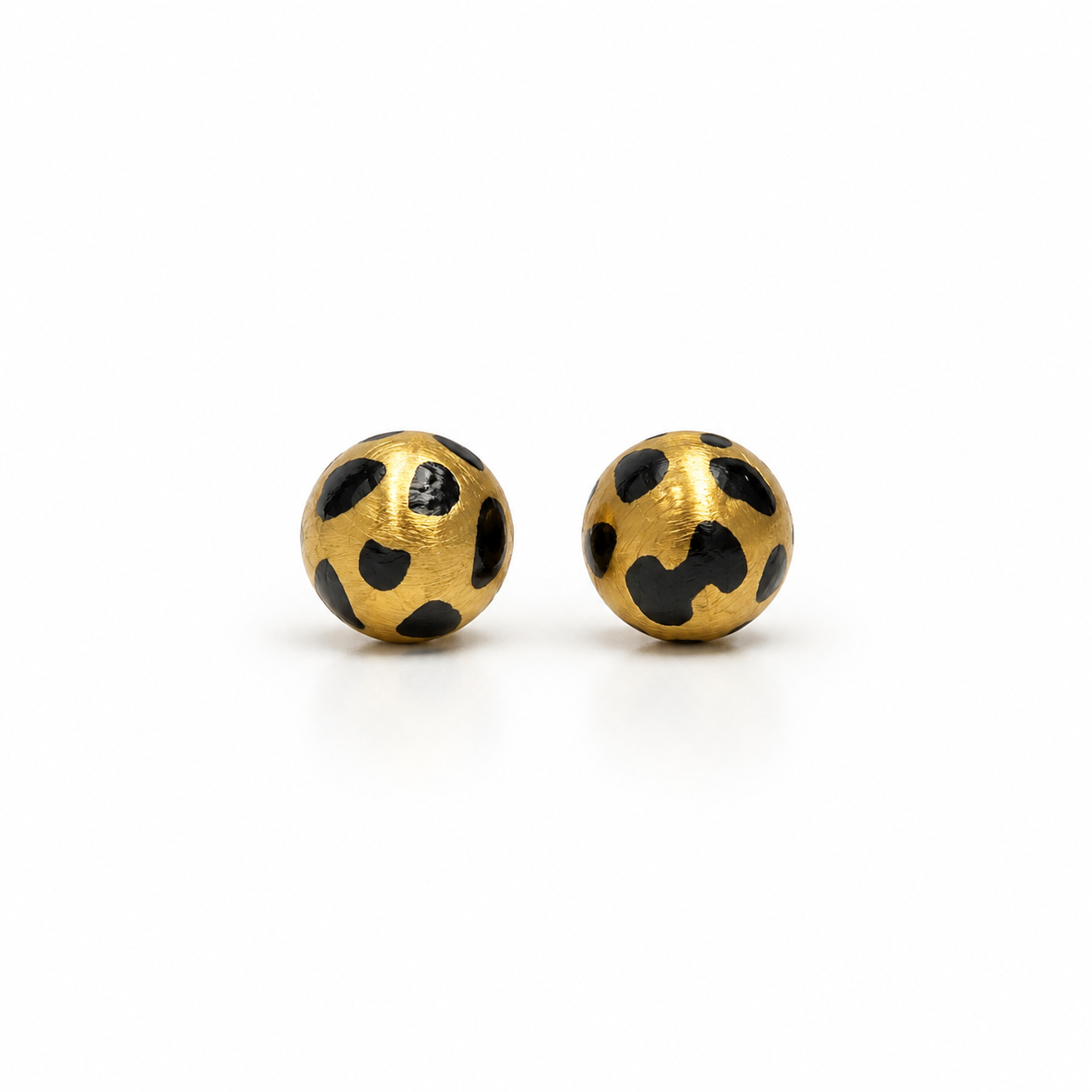 18K Solid Gold Ball Stud Earrings, AU750 Brushed Gold Studs, Leopard Print Earrings, Round Minimalist Earrings, Gift for Her