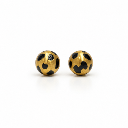 18K Solid Gold Ball Stud Earrings, AU750 Brushed Gold Studs, Leopard Print Earrings, Round Minimalist Earrings, Gift for Her