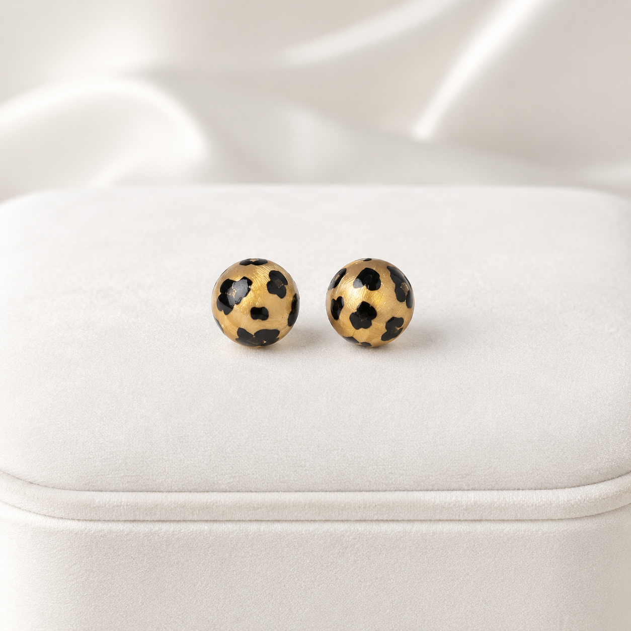 18K Solid Gold Ball Stud Earrings, AU750 Brushed Gold Studs, Leopard Print Earrings, Round Minimalist Earrings, Gift for Her