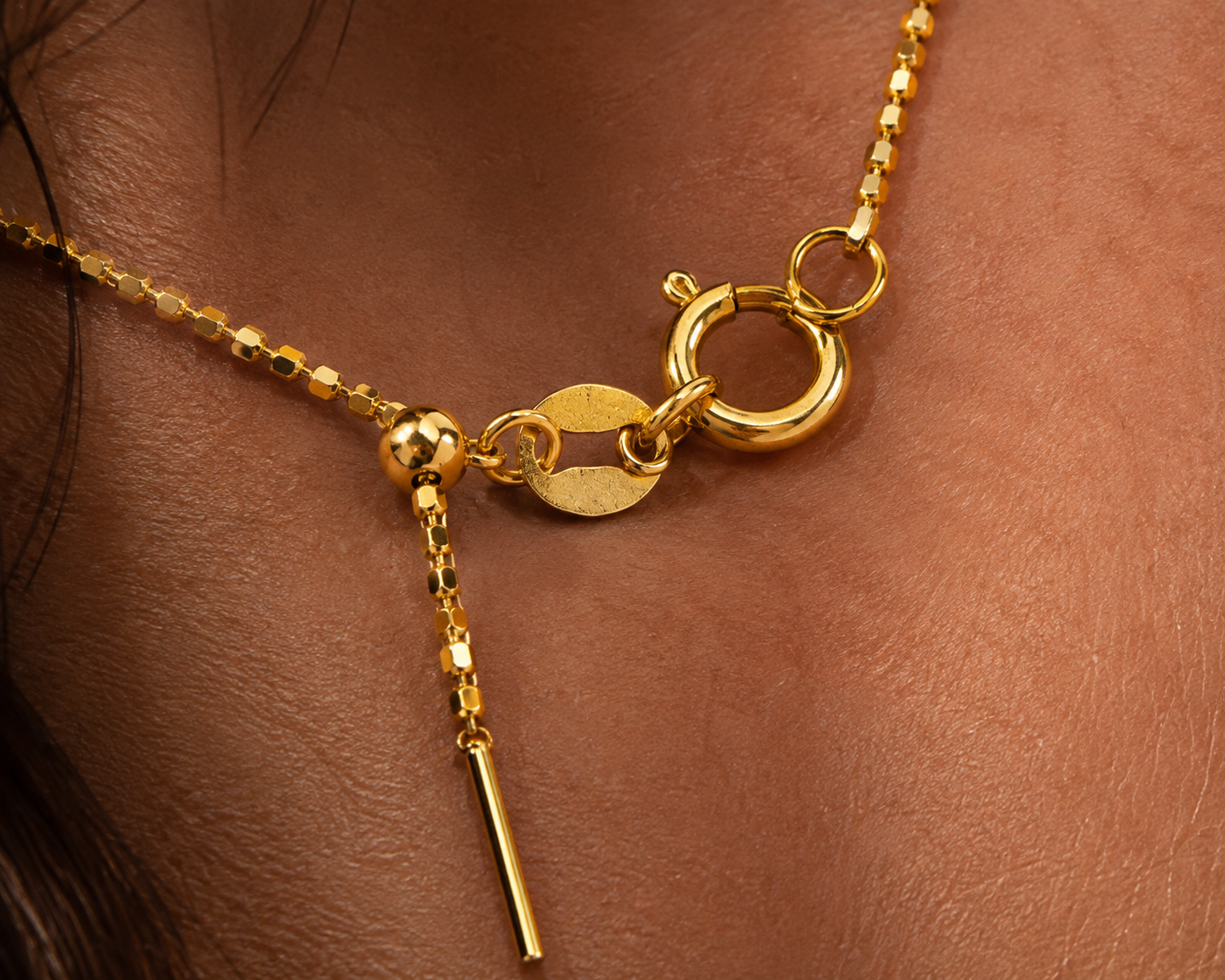 18K Solid Gold Bead Chain Necklace – Dainty Minimalist Layering Jewelry