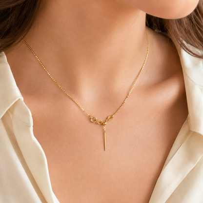 18K Solid Gold Bead Chain Necklace – Dainty Minimalist Layering Jewelry