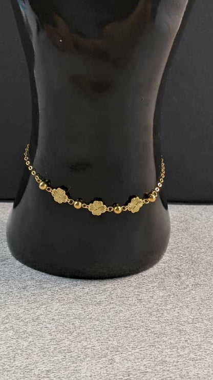 18K Solid Gold Flower Bead Chain Bracelet