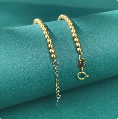 Solid 18K Gold Bead Bracelet | Real AU750 Yellow Gold Ball Chain 7" | Dainty Minimalist Fine Jewelry Gift for Her