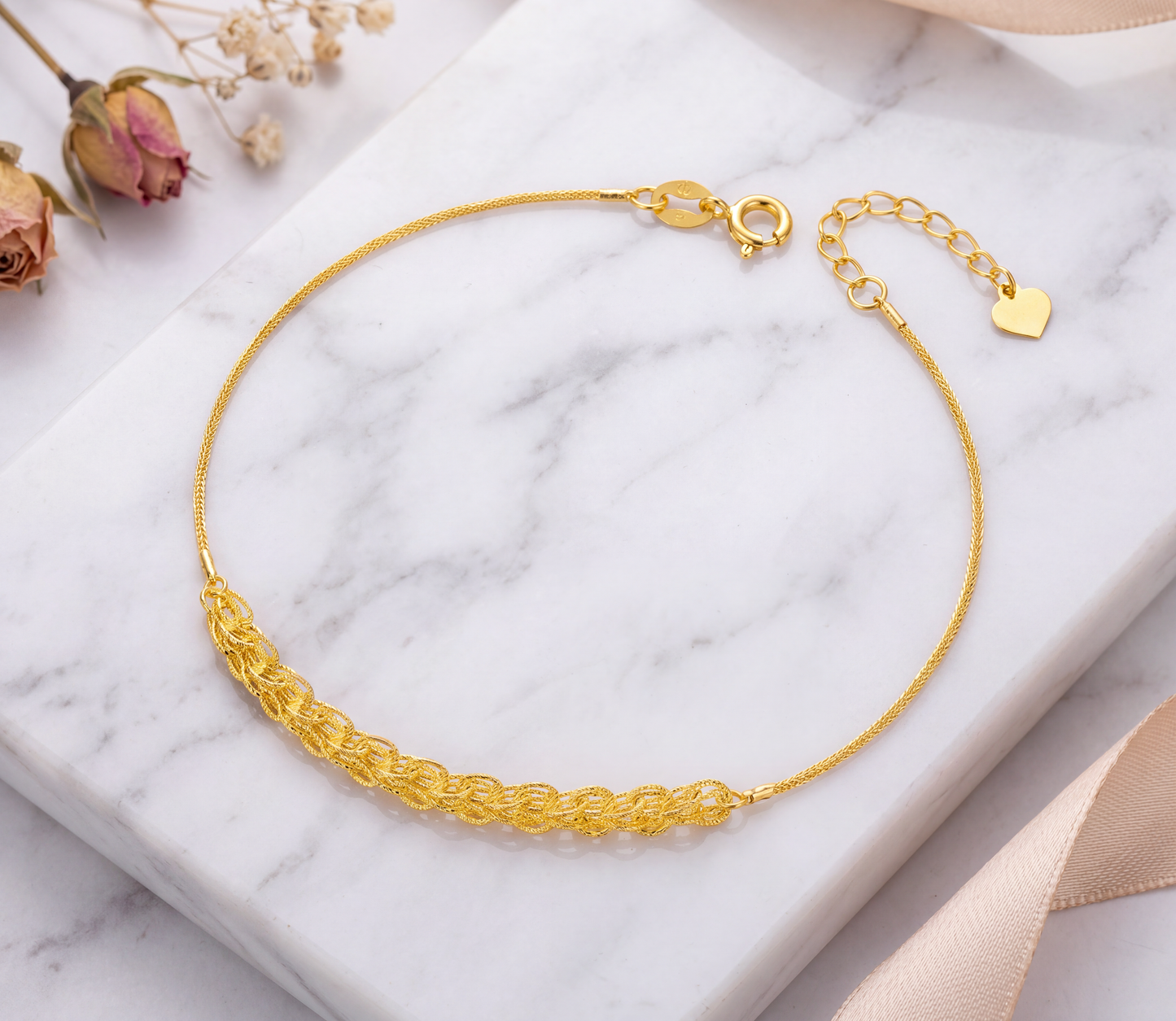 Solid 18K Gold Phoenix Tail Bracelet | Rose Gold Chain, Minimalist Fine Jewelry