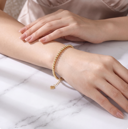 Solid 18K Gold Bead Bracelet | Real AU750 Yellow Gold Ball Chain 7" | Dainty Minimalist Fine Jewelry Gift for Her