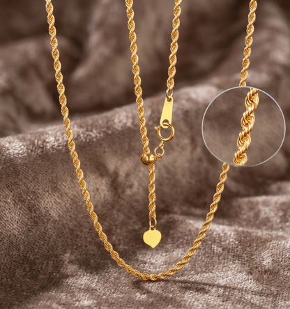 18K Solid Gold Rope Chain Necklace | 41-50cm | Yellow Gold | Adjustable