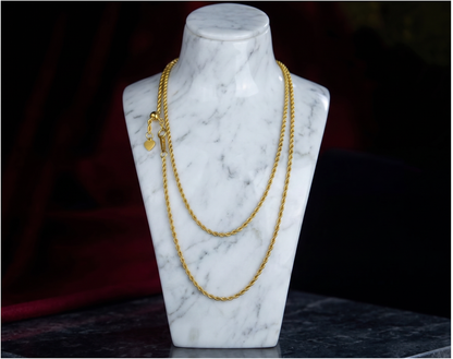18K Solid Gold Rope Chain Necklace | 41-50cm | Yellow Gold | Adjustable