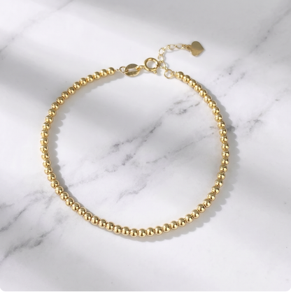 Solid 18K Gold Bead Bracelet | Real AU750 Yellow Gold Ball Chain 7" | Dainty Minimalist Fine Jewelry Gift for Her