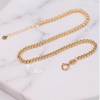 Solid 18K Gold Bead Bracelet | Real AU750 Yellow Gold Ball Chain 7" | Dainty Minimalist Fine Jewelry Gift for Her