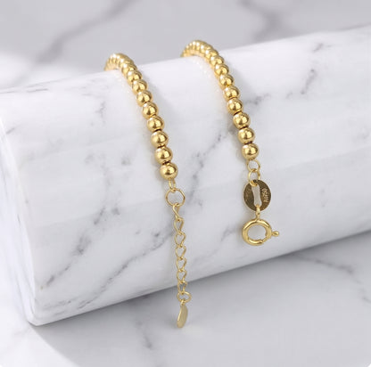 Solid 18K Gold Bead Bracelet | Real AU750 Yellow Gold Ball Chain 7" | Dainty Minimalist Fine Jewelry Gift for Her