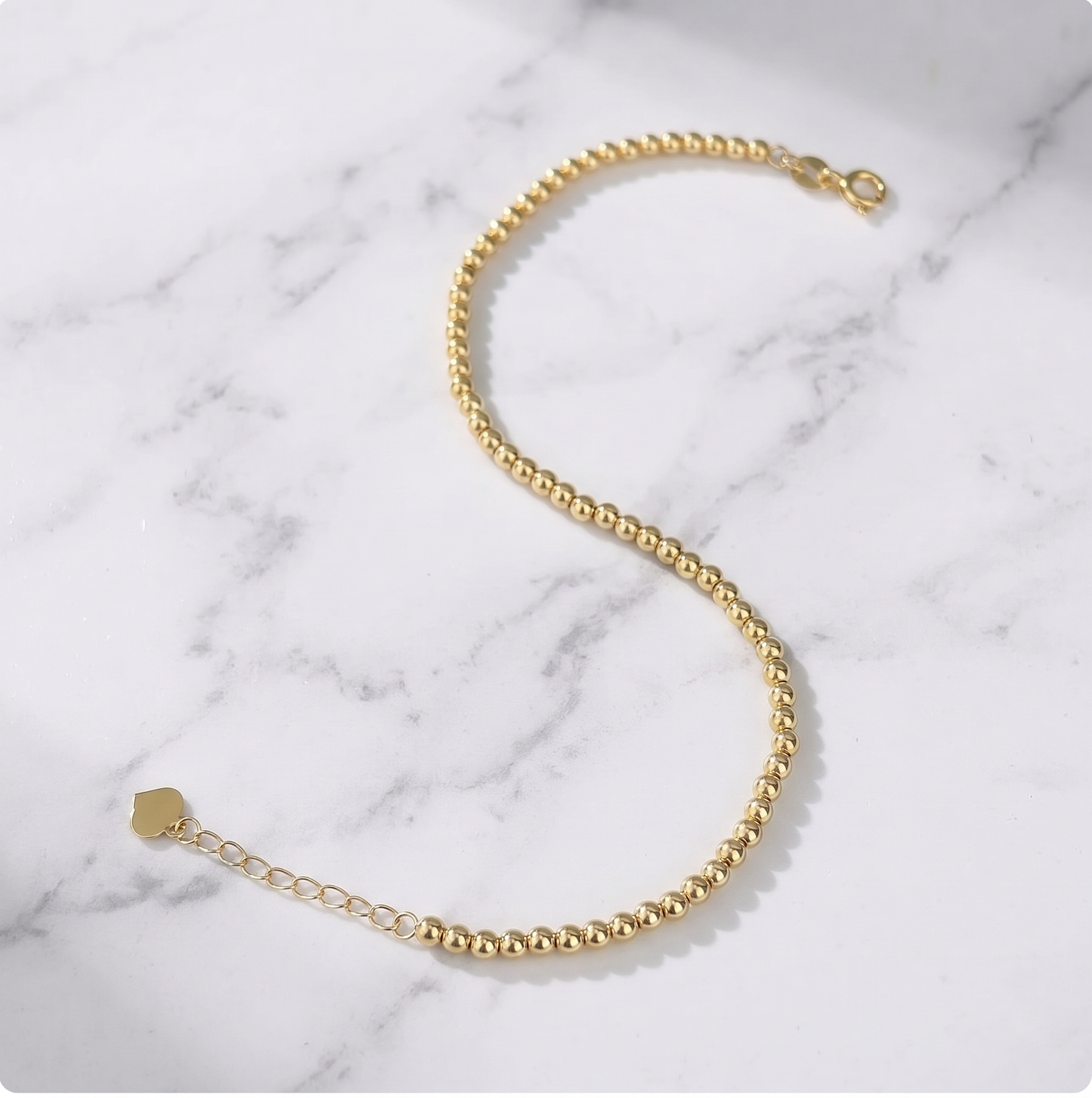 Solid 18K Gold Bead Bracelet | Real AU750 Yellow Gold Ball Chain 7" | Dainty Minimalist Fine Jewelry Gift for Her