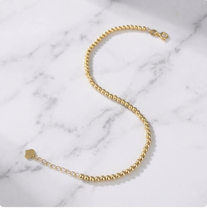 Solid 18K Gold Bead Bracelet | Real AU750 Yellow Gold Ball Chain 7" | Dainty Minimalist Fine Jewelry Gift for Her