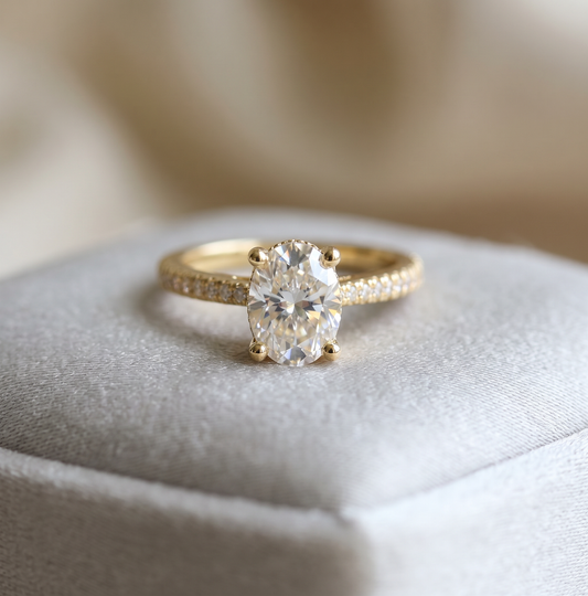 18K Solid Gold AU750 Moissanite Solitaire Four-Prong Engagement Wedding Promise Dainty