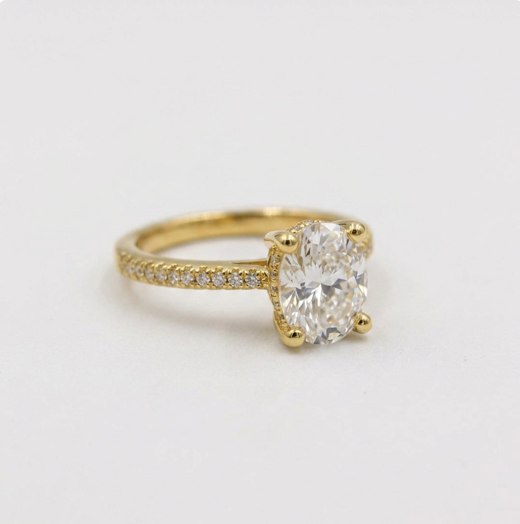 18K Solid Gold AU750 Moissanite Solitaire Four-Prong Engagement Wedding Promise Dainty