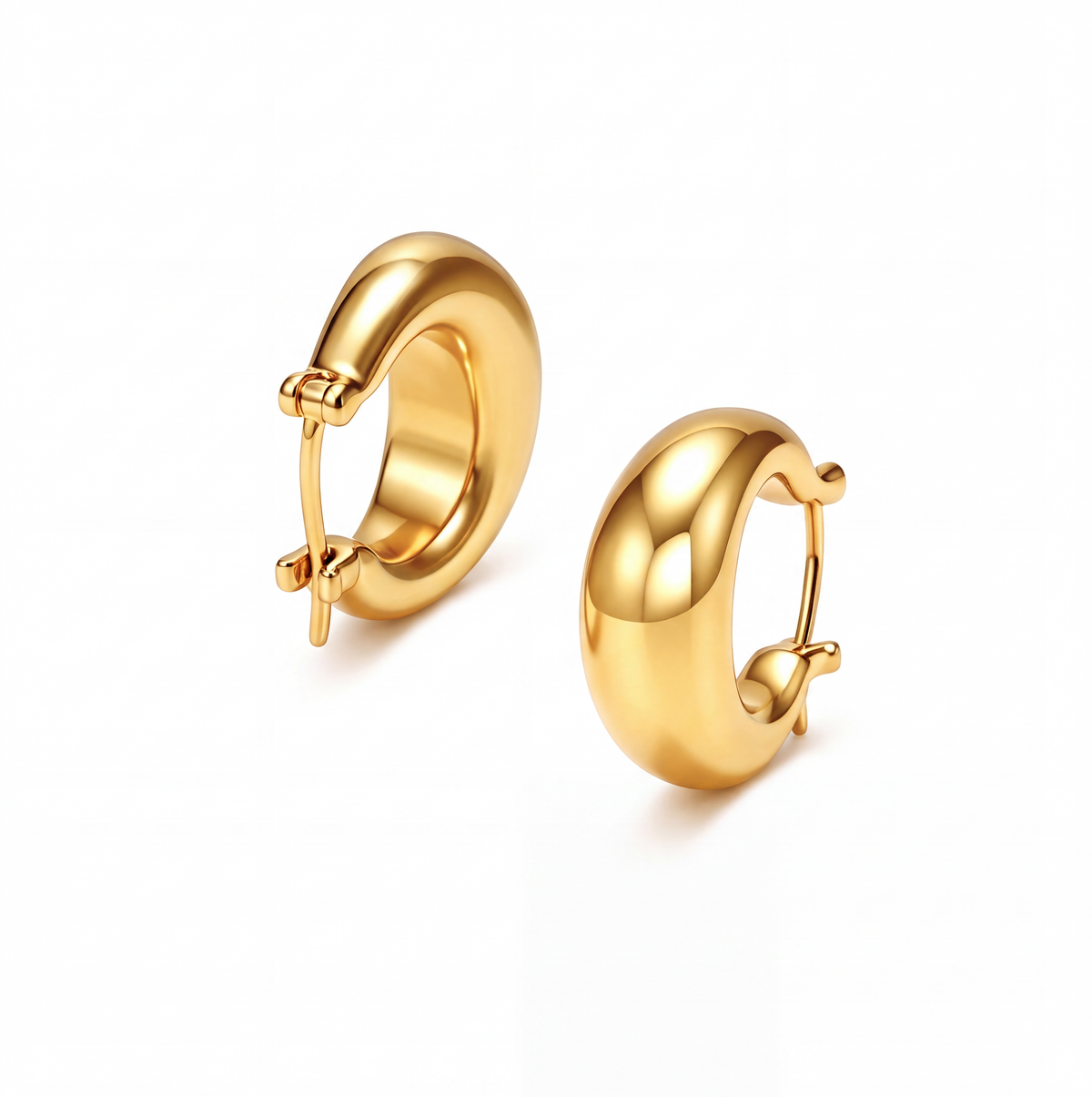 18K Solid Gold Chunky Statement Hoops