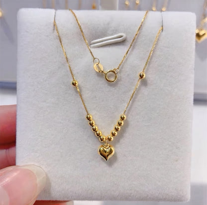 18K Solid Gold Dainty Bead Pendant Necklace, Minimalist Layering Chain, Women's Jewelry