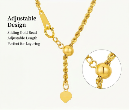 18K Solid Gold Rope Chain Necklace | 41-50cm | Yellow Gold | Adjustable