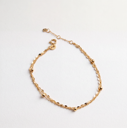 18K Solid Gold Double Bead Chain Bracelet