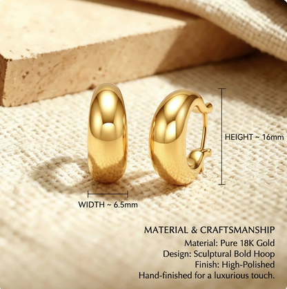 18K Solid Gold Chunky Statement Hoops