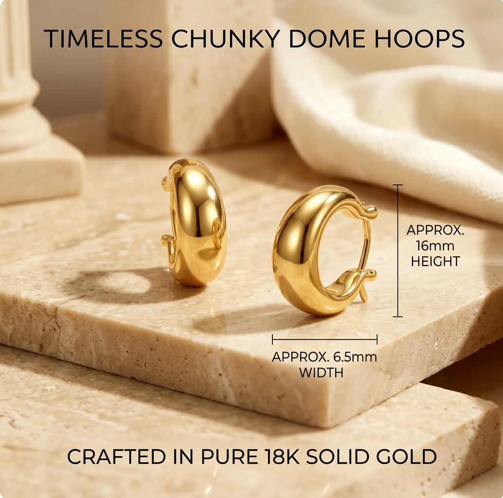 18K Solid Gold Chunky Statement Hoops
