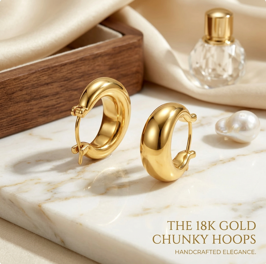 18K Solid Gold Chunky Statement Hoops