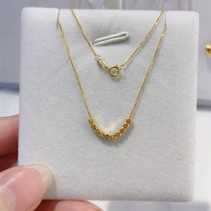 18K Solid Gold Dainty Bead Pendant Necklace, Minimalist Layering Chain, Women's Jewelry