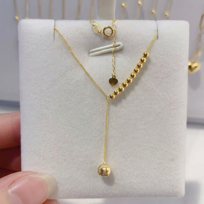 18K Solid Gold Dainty Bead Pendant Necklace, Minimalist Layering Chain, Women's Jewelry