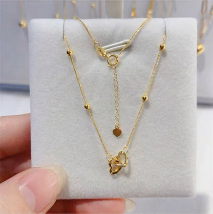 18K Solid Gold Dainty Bead Pendant Necklace, Minimalist Layering Chain, Women's Jewelry
