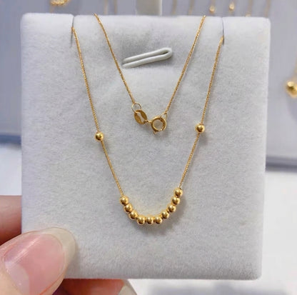18K Solid Gold Dainty Bead Pendant Necklace, Minimalist Layering Chain, Women's Jewelry