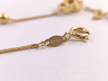 18K Solid Gold Interlocking Double Ring Bracelet, Au750 Twisted Chain with Heart Charm