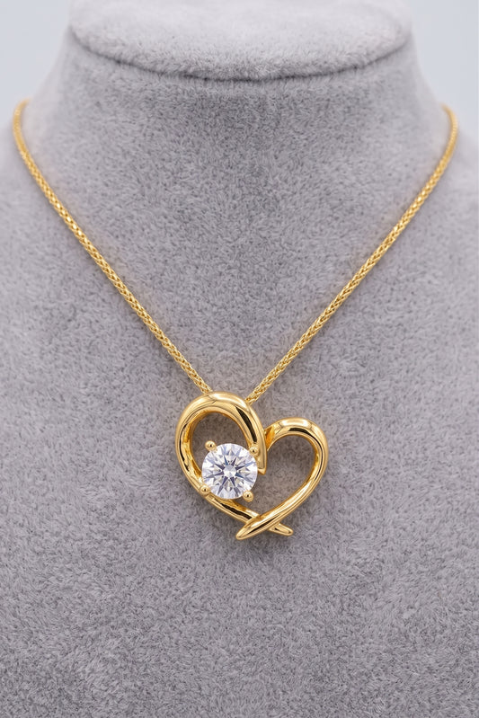 18K  Solid Gold Interlocking Heart Necklace, Moissanite Pendant, Dainty Love Jewelry