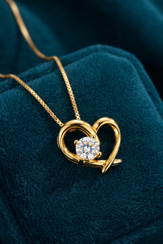 18K  Solid Gold Interlocking Heart Necklace, Moissanite Pendant, Dainty Love Jewelry