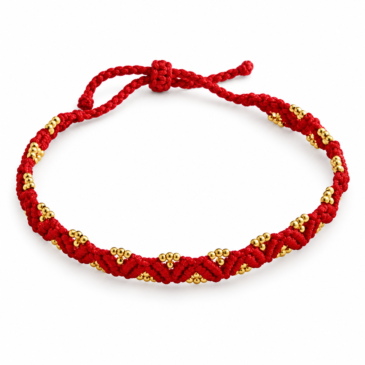 18K Solid Gold Bead Red String Bracelet – Braided Cord
