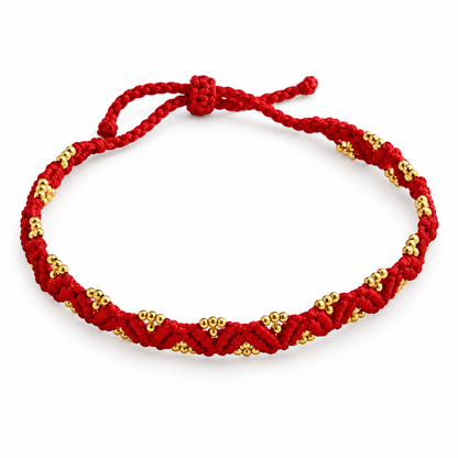 18K Solid Gold Bead Red String Bracelet – Braided Cord