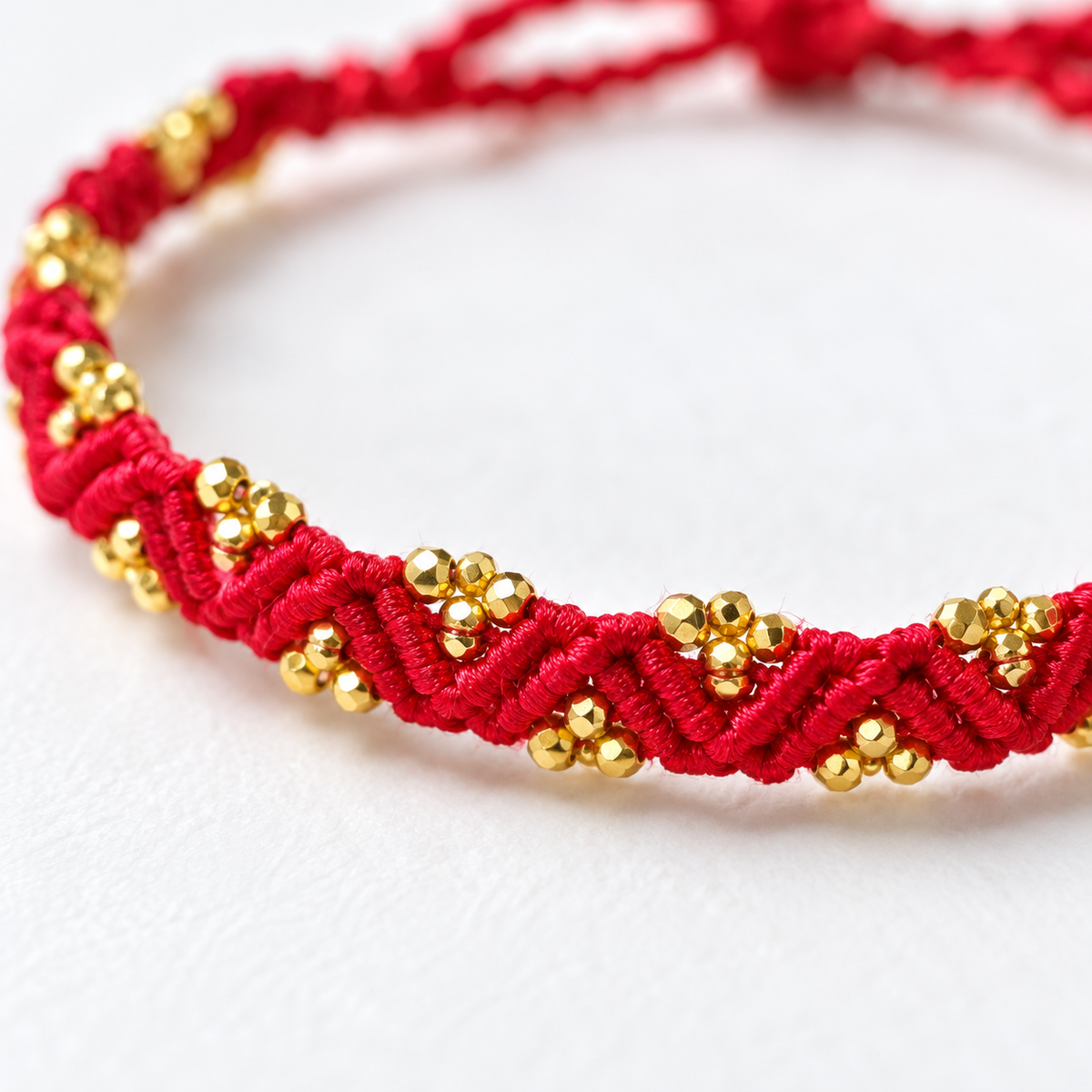 18K Solid Gold Bead Red String Bracelet – Braided Cord
