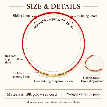 18K Solid Gold Anklet Set – Red Cord & Heart Charm