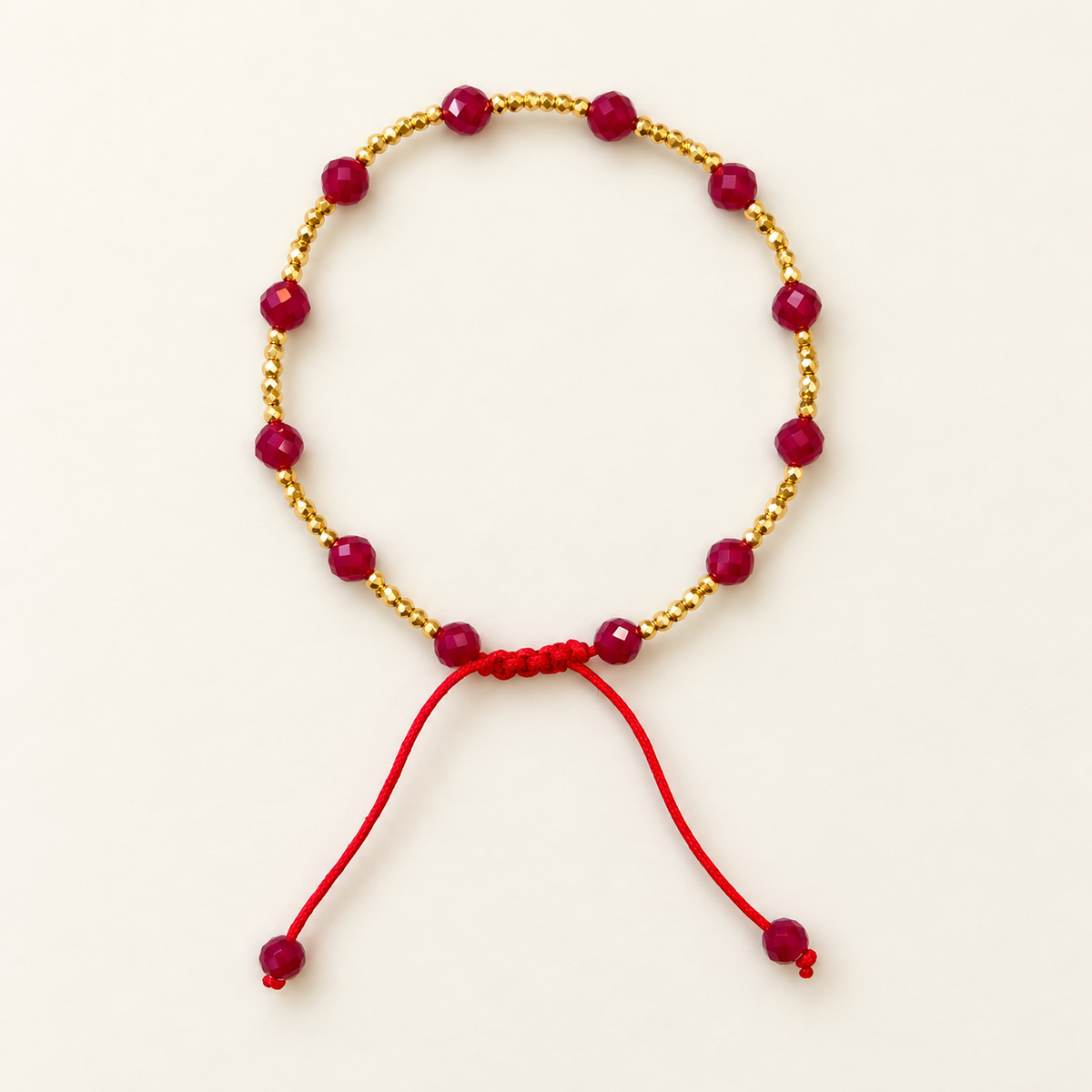Ruby & 18K Gold Bead Red Cord Bracelet
