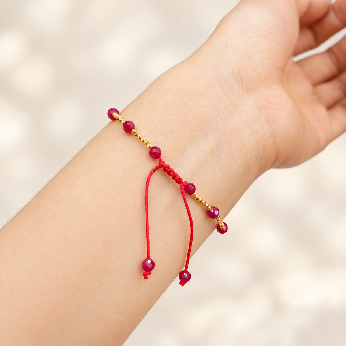 Ruby & 18K Gold Bead Red Cord Bracelet