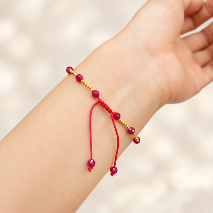 Ruby & 18K Gold Bead Red Cord Bracelet