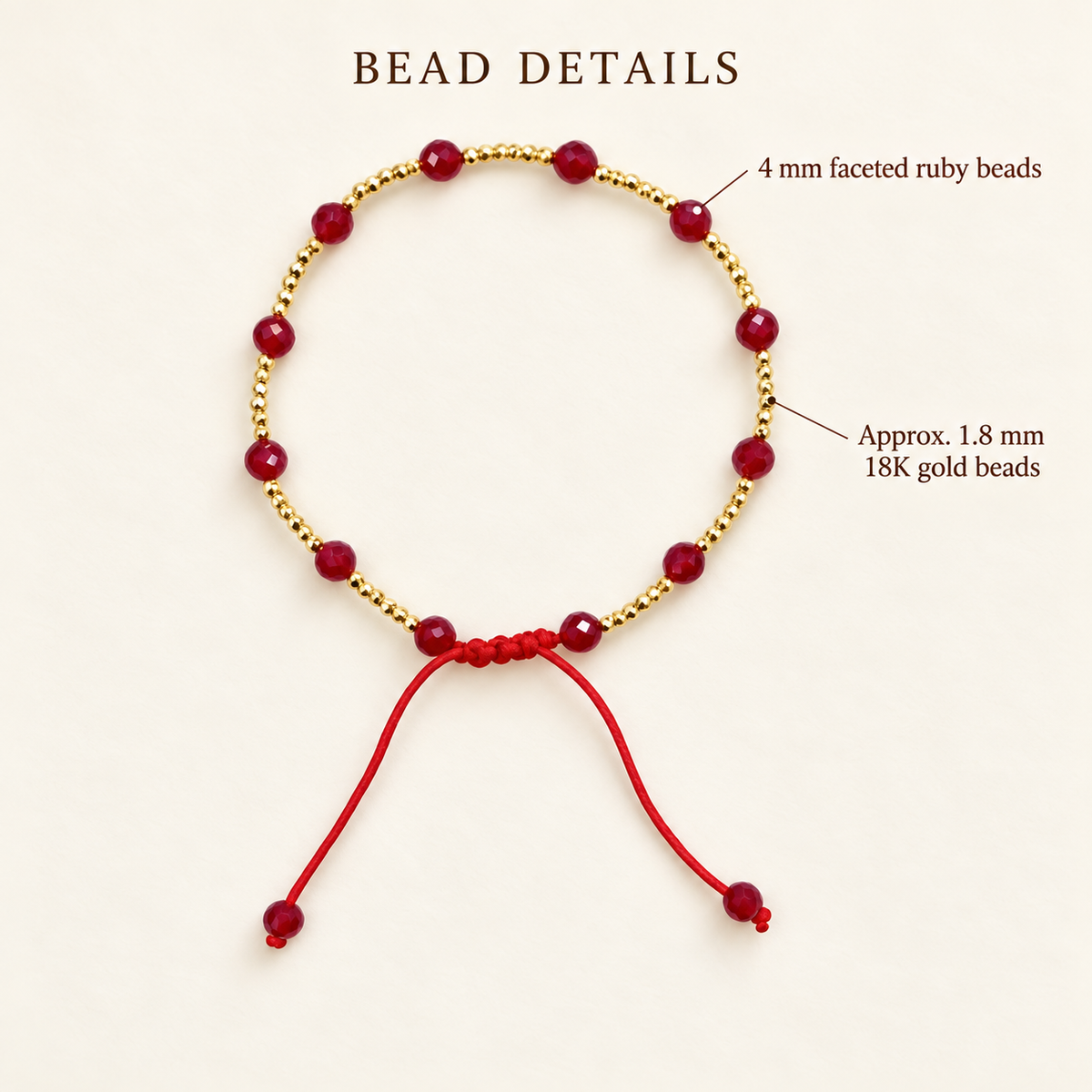 Ruby & 18K Gold Bead Red Cord Bracelet