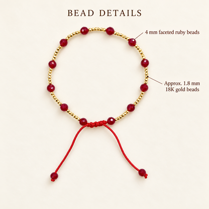 Ruby & 18K Gold Bead Red Cord Bracelet