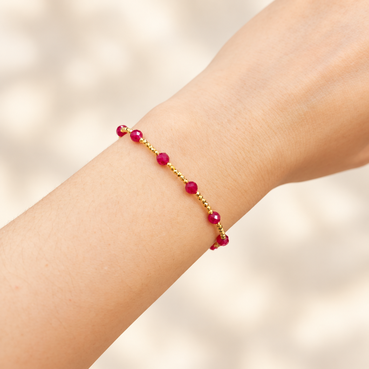 Ruby & 18K Gold Bead Red Cord Bracelet