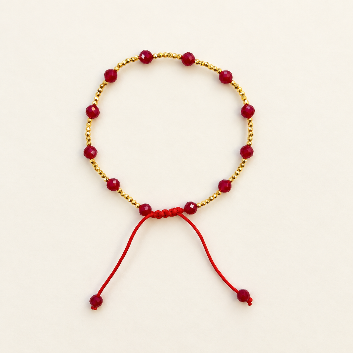 Ruby & 18K Gold Bead Red Cord Bracelet