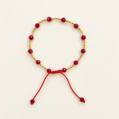 Ruby & 18K Gold Bead Red Cord Bracelet